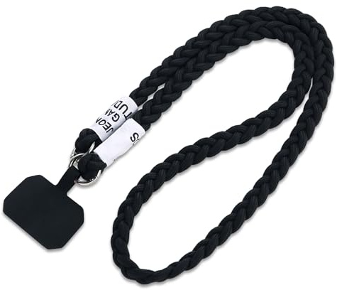 Jrkvniv Cordón para Teléfono Cadena Universal con Parche, Colgar Teléfono con Correa Móvil en Cuello Cuerda para la Mayoría de los Smartphone para Samsung iPhone Redmi,Negro