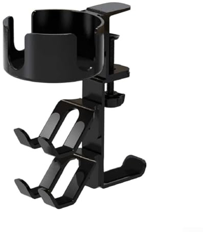 Cintre rotatif à clipser pour casque avec porte-gobelet pour bureau 3 en 1 - Organiseur multifonction robuste pour la maison et le bureau - Pour l'eau et le métal