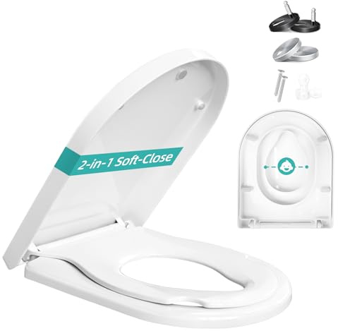 Shgjutop Toilet Seat Soft Close, Soft Close Toilet Seat D Shaped-Family White with Adjustable Hinges, Universal Quick Release Toilet Seats Lid in Sturdy Anti-Bacterial Premium PP Material