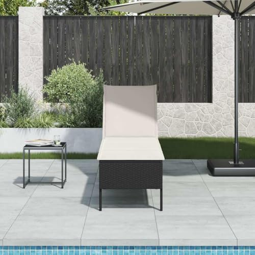 Hoopleep Sonnenliege mit Auflage Schwarz, 55x200x44 cm Poly Rattan Gartenliege, verstellbar, UV-beständig, wetterfest, für Terrasse, Outdoor, Pool