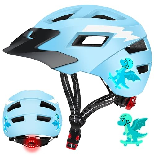 JONRRYIN Kinder Fahrradhelm mit LED-Licht, Verstellbarer Kinderhelm für 3-8 Jahre Jungen Mädchen, Multisport Helm für Fahrrad, Skateboard, Scooter