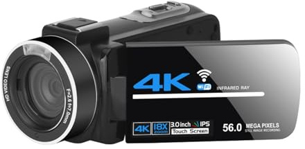 BJdfgE Caméra vidéo for vlogging, Vision Nocturne Infrarouge, Webcam UHD 4K, 56 MP, 18X, caméscope numérique TikTok(Standard)