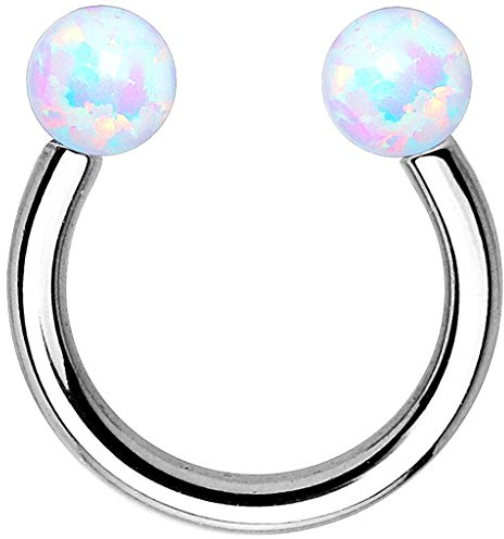 Piersando Piercing Hufeisen Septum Ring mit Opal Kugeln Tragus Helix Nase Lippe Ohr Intim Nippel Brust Horseshoe