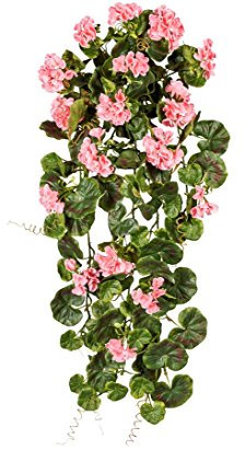 kunstpflanzen-discount.com Künstlicher Geranienhänger 80cm mit 17 rosa farbigen Blüten UV-Beständig - Hängegeranien Kunstpflanze Pelargonien hängend zum Stecken