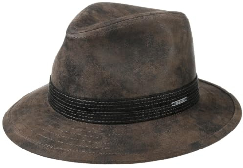 Stetson Jacky Pigskin Traveller Läderhatt Herrar - herrhatt med foder Höst Sommar Vår Vinter Sommar-Vinter - S (54-55 cm) brun