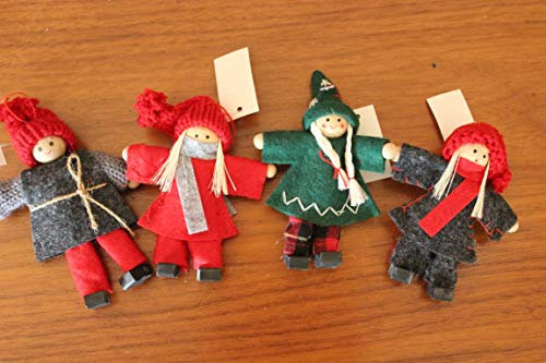 EXNER 4er Set Elfenhänger, Christbaumanhänger aus Filz, Holz und Strick, H ca.10 cm