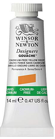 Winsor & Newton 605891 Designer Gouache - Kadmiumfrei Gelb Dunkel, 14ml Tube - matte deckende Gouachefarben, Ideal für Gouachemalerei, Brillante, lichtechte Farben mit großer Deckkraft