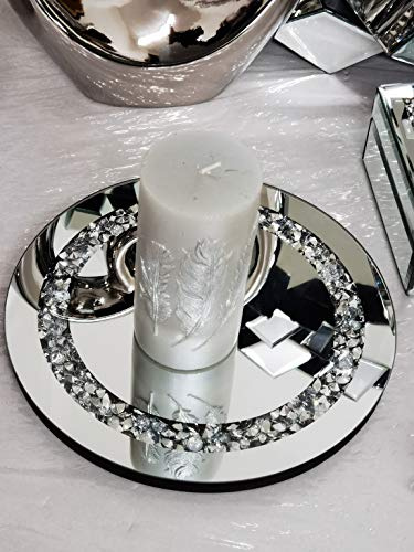 Round Diamante Mirrored Crystal Candle Plate Candle Holder Loose Jewel Candle Holder an Elegant Addition to Your Home- Best Gift (25CM DIAMETER)