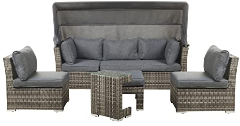 Beliani Vielseitiges 5-teiliges Loungeset braun mit grauen Polsterkissen Corte