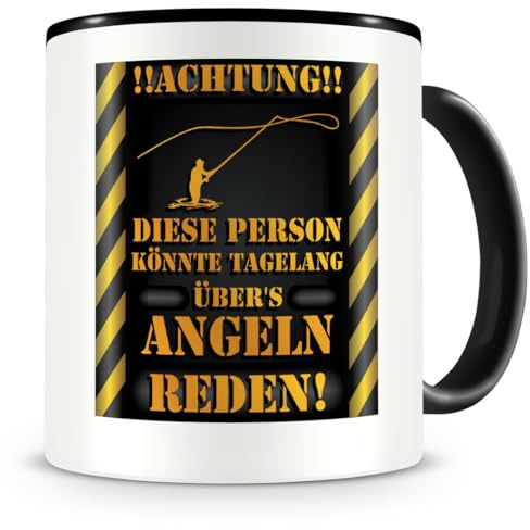 Samunshi® Angel Tasse mit Spruch Geschenk für Angler Kaffeetasse groß Lustige Tassen zum Geburtstag schwarz 300ml