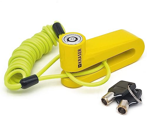 KRASER KR707Y Antivol Bloque Disque Moto, Jaune ø7mm Plus Dissuasif, Serrure avec Balle Anti-perçage, Sécurité Compacte Facile à Transporter, Bloc Disc Frein Roue pour Moto Scooter Velo Electrique