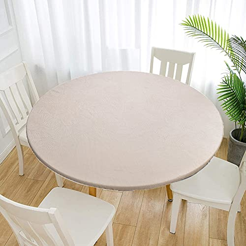 Cozomiz Jacquard Elastische Tischdecke Gartentischdecke Rundtischdecke wasserdichte rutschfeste Abwischbar Schmutzabweisend Tischdecke 70cm Runde Enge Passform Beige