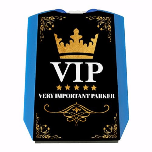 VIP Parkscheibe mit lustigem Spruch, edlen Motiven und 2 Einkaufswagenchips für Very Important Parker witzig auf dem Parkplatz beim Einkaufen König der Straße Krone Königin