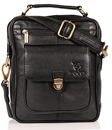 MATADOR Echt Leder Herren Umhängetasche Damen Schultertasche Schwarz Ledertasche Hochwertige Henkeltasche Arbeittasche