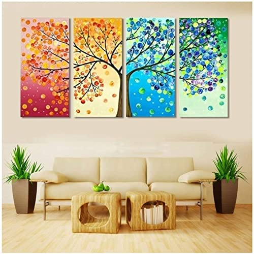 Vier Jahreszeiten Leben Baum Bild Lucky Tree Bild Baum Leinwand Gemälde Stammbaum Poster Kunstdruckt Wand Bilder Leinwand Bild Wohnkultur Rahmenlos 30×60cm×4 StüCk
