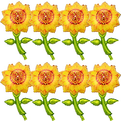 8 palloncini a forma di girasole da 90 cm con girasole in alluminio a forma di girasole e palloncini in Mylar per l'estate hawaiana, Luau, estate, sole, compleanno, matrimonio, baby shower