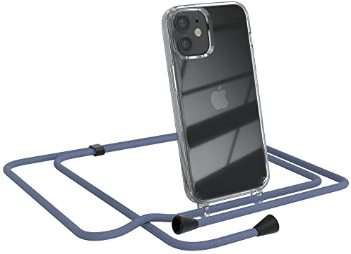 EAZY CASE Handykette kompatibel mit iPhone 12 Mini Handyhülle mit Umhängeband, Handykordel mit Schutzhülle, Silikonhülle, Hülle mit Band, Stylische Kette für Smartphones, Blau - Clips Schwarz