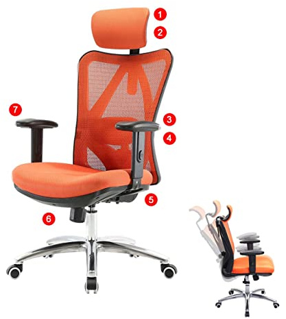 Mendler Bürostuhl HWC-J86 ergonomisch - ohne Fußstütze, orange | Schreibtischstuhl, verstellbare Lordosenstütze, 150kg, belastbar
