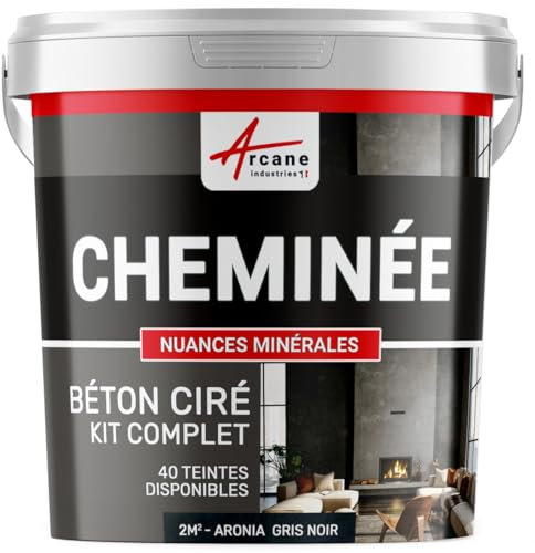 Béton ciré cheminée, kit avec primaire et vernis - 2 m² (en 2 couches) Aronia Gris Noir - ARCANE INDUSTRIES