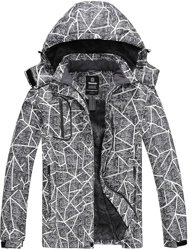 Wantdo Damen Berg Ski Jacke Wärmer Winter Fleece Mäntel Wasserdichter Atmungsaktive RegenMäntel Outdoor Kapuzen Windbreaker Jacken Graue Flora M