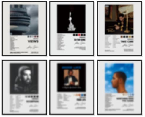Drake Poster 8x10 Zoll Leinwanddrucke ungerahmt Satz von 6 Musik Album Cover Poster für Raumästhetik Leinwand Wand Kunst Raum Dekor für Teen Mädchen