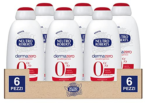 Neutro Roberts Bagnodoccia Dermazero Ipoallergenico Senza Sapone e Coloranti per Pelli Delicate e Sensibili PH Fisiologico Indicato per Bambini - 6 Flaconi da 600ml