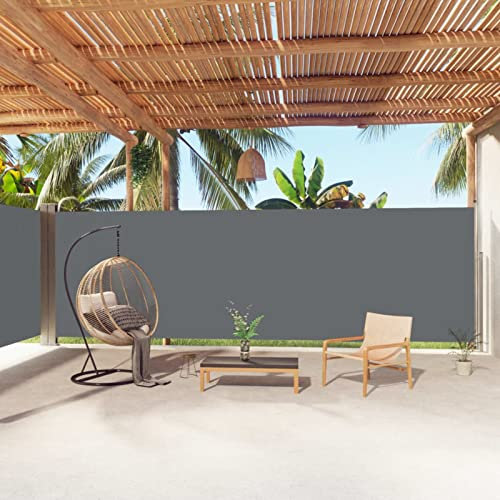 Yolola Ausziehbare Seitenmarkise Terrasse Seitenrollo Senkrechtmarkise Garten Sichtschutz Anthrazit 200 x 1000 cm Balkonsichtschutz Vertikalmarkise Außen Markise Für Balkon
