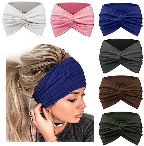 DRESHOW 6 Stück Breite Stirnbänder für Damen Extra Große Turban Stirnband Boho Head Wrap Elastische Haarbänder Haar Twisted Knot Haarschmuck
