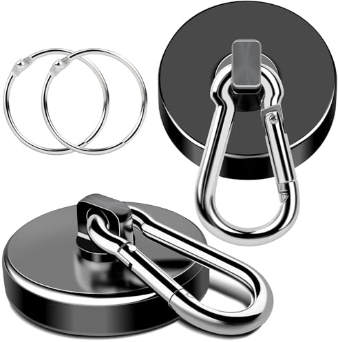 MIKEDE Magnetic Hooks Heavy Duty 200LBS+ Powerful Magnet Hook Cruise | Super Strong Swivel Magnet Hooks Neodymium Magnets with Carabiner Hook for Hanging Workplace 2 Pack