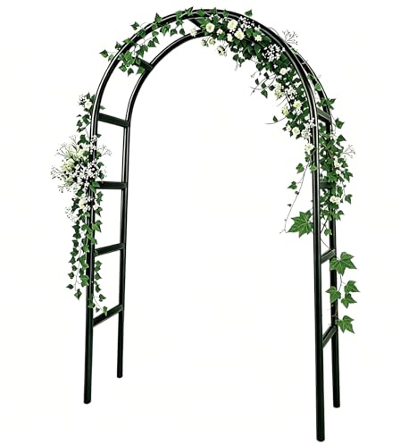 RUBFAC 7.8ft Garden Arch Trellis for Climbing Plants Outdoor, Metal Arch Frame Garden Arbors and Arches, Outdoor Archway for Flower Vines Wedding Bridal Party Decoration, Black