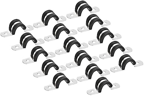 sourcing map 30uds 12mm (1/2) Cable Abrazadera, Goma Acolchado Tubería Correa 304 Inoxidable Acero Manguera Abrazadera U Forma Metal Abrazadera Tubo Soporte para Tubería Cable