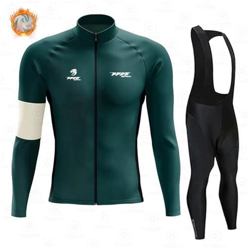 Abbigliamento Ciclismo Uomo Invernale Tuta da Ciclista Manica Lunga Completo MTB Bici,Maglia Bicicletta Termico Vello Giacca e Pantaloni Salopette con 9D Imbottiti Gel (E,L)
