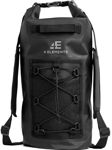 TELSA UK 4 Elements - Waterproof bag and Dry Bag Roll Top waterproof Rucksack, Wet bag & Hiking, waters sports or camping bag, 20L drybag (Black)