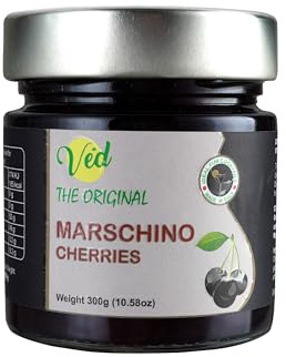 Ved Gourmet Originali Ciliegie Nere al Maraschino - Ciliegia Italiana per Cocktail Old Fashioned - Cocktail Vegano, Ciliegie Bourbon allo Sciroppo Naturale per Guarnire Cocktail, (Pack of One)