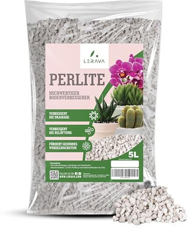 LERAVA® Perlite per Piante in Vaso (5L) - Drenaggio Ottimale e Radici Sane | Agriperlite Espansa Naturale - Substrato Leggero e Atossico per Orto e Fiori - Perlite per Piante Grasse