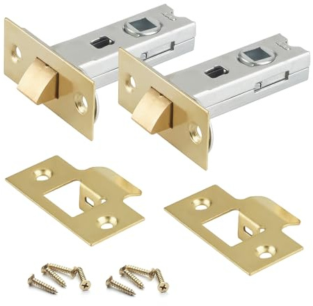 2Pcs 2½” (63mm) Brass Finish Tubular Latch – Suitable for Spring Lock Lever & Door Knob Furniture – Fixing Screws Included