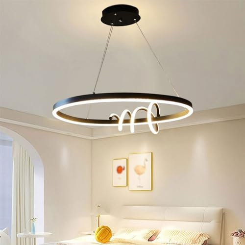 Wylolik 132 W LED-Pendelleuchte, runder Kreis, Schwarz, klassischer Kronleuchter, Moderne dimmbare Hängelampe, 100 cm verstellbare Halterung, Beleuchtung für Schlafzimmer, Küche, Museen
