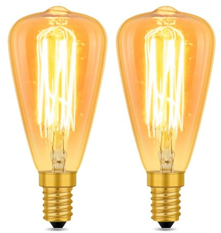 Caldarax 2 Pack Vintage Light Bulb E14 Dimmable, ST48 Decorative Light Bulbs, Retro Filament Amber Glass Warm White 2700K, 400 Lumen, Squirrel Cage, Vintage E14 Edison Screw Cap Bulbs