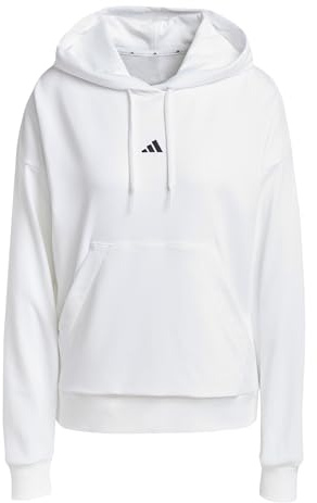 adidas Donna Essentials Small Logo French Terry Hoodie Sweatshirt, White/Black, XL