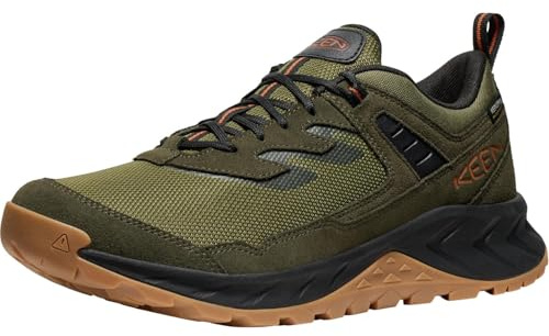 KEEN Men's Hightrail Low Height Durable Lightweight Breathable Leather Waterproof Hiking Shoes, Winter Moss/Gold Flame, 11