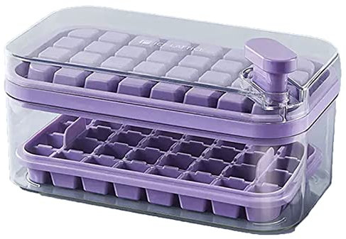 Zjyufy Ice Trays for Freezer with Lid & Bin, Food-Grade Ice Cube Moulds, 64 Gird Ice Cube Tray, Release All in One Second, Ice Cubes Molds for Coffee Whiskey Cocktail