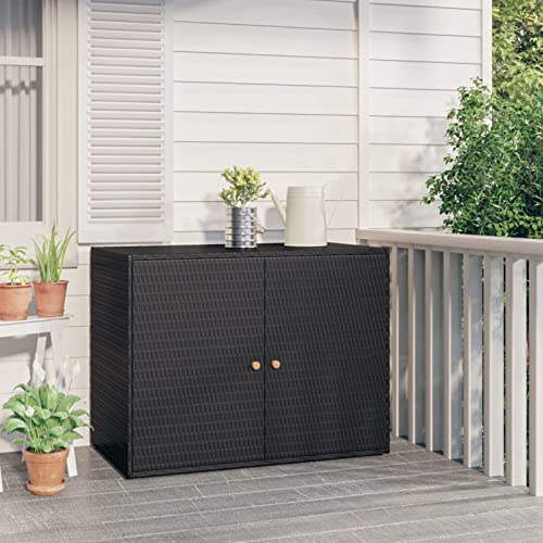 Iiaky Gartenschrank Schwarz 100x55,5x80 cm Poly Rattan Gartenschrank Holz Spind Schrank