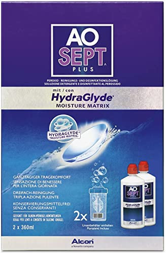 Aosept Plus mit Hydraglyde Kontaktlinsen-Pflegemittel | Vorratspackung | 2 x 360 ml