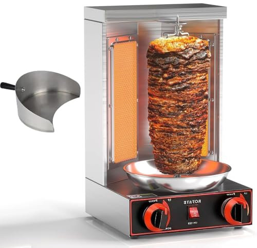Dfdieratve MáQuina de Gas para Shawarma, Asador Vertical para el Hogar, de Acero Inoxidable con 2 Quemadores Eficientes para Shawarma, Asador de Pollo y Tacos de Carne,barbecuestove+Shovel