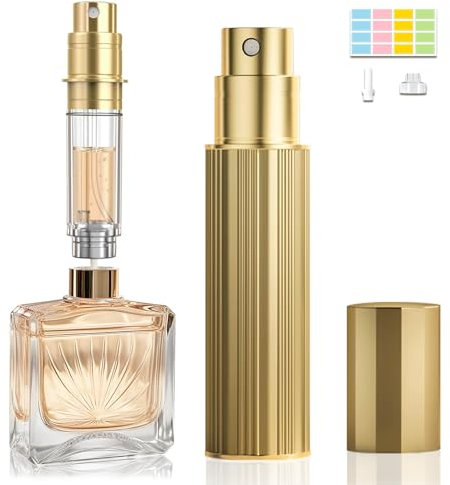 JOOMOKO Perfume Atomiser, Perfume Travel Bottle, 10ML Atomiser Spray Bottle, Refillable & Travel Size Perfume Spray Bottle Easy to Refill Cologne Dispenser for Women/Men Great Gift for Christmas(Gold)