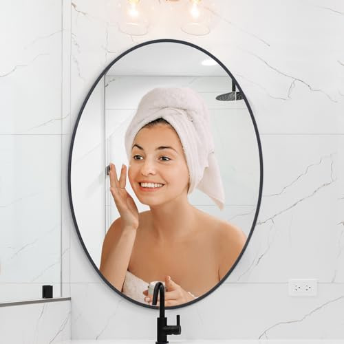 LunaMirror Oval Wandspiegel 51 x 71 cm Badspiegel Schwarzer Spiegel Modernes Design Dekorativer Wand Spiegel für Schlafzimmer, Eingangsbereich, Wohnzimmer, Flur