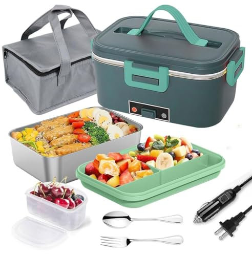 Scaldavivande Portatile, Lunch Box Elettrico per Adulti, Alimenti a Riscaldamento Rapido da 80 W con Contenitore in Acciaio Inossidabile da 1,8 L, Lunch Box Riscaldato 12V/24V per Auto Camion Casa