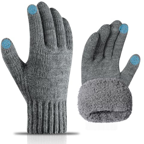 AYPOW Winter Handschuhe Herren Damen, Handschuhe Touchscreen Thermo Strickhandschuhe mit Dick Fleecefutter, Warme Wollhandschuhe für Laufen Fahren Radfahren Outdoor Sport