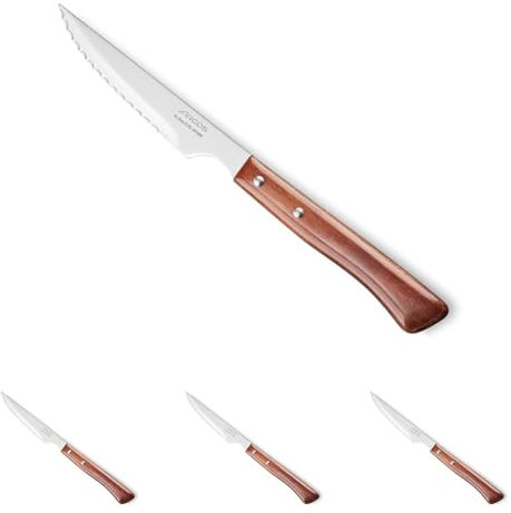 Arcos Cuchillos Mesa - Cuchillo Carne Acero Inoxidable Nitrum, Hoja, Mango marrón Madera -Erie Mesa, Duradero y Apto para lavavajillas (7'') (Paquete de 4)