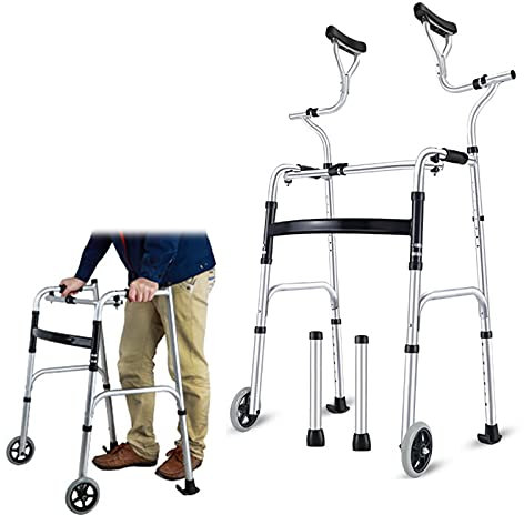 hopfällbara rollatorhjälpmedel, lättviktsrullator i armhåla av aluminiumlegering med 2 hjul, justerbar hög rullande rollator för seniorer kvinnor/äldre man